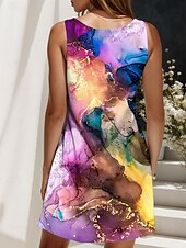 ieftine Rochii Art&amp;Design-Pentru femei Rochie Mini Rochie casual Rochie de Vară Rochie A line Rochie cu umeri Vacanță Casual Fit regulat Grafic Abstract Imprimare de marmură Fără manșon În U Scoateți gâtul Galben Roz