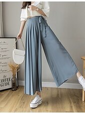economico gamba larga e vita alta-Per donna Gamba larga Chinos Casual Lunghezza intera Naturale Semplice Gamba larga Coulisse Comodo Traspirabilità Casual Quotidiano Nero Rosa Blu Primavera Autunno Vestibilità comoda