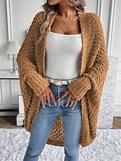 cheap Cardigans &amp; Outerwears-Women&#039;s Shrugs Solid Color Plain Daily Long Sleeve Cold Shoulder Long Tops Yellow Wine Winter