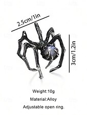 economico Accessori di Halloween-Set di anelli da donna a forma di ragno per Halloween: anelli in lega aperti regolabili con stile punk gotico, design a ragno con gemme bianche e nere per feste in maschera, cosplay e serate spettrali