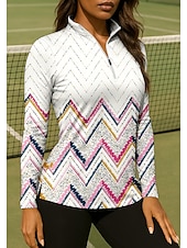 tanie Koszula damska-Damskie Geometryczny Koszula Koszulka sportowa Koszulka polo Koszulka do tenisa Długi rękaw Zamek Kwiaty UPF50+ Odporny na UV Wysoka elastyczność Odprowadza wilgoć Oddychający Bransoletka tenisowa