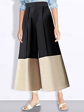 economico gamba larga e vita alta-Per donna Gamba larga Moda Streetwear Lunghezza intera Naturale Blocco di colori Patchwork Elastico in vita Comodo All&#039;aperto Vacanza Ferie Nero Autunno Vestibilità regolare