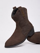 abordables Cowboy et bottes occidentales-Bottes mi-mollet western couleur café pour femmes avec boutons décoratifs – design élégant inspiré de la ferme pour les festivals de récolte et les vêtements d&#039;extérieur décontractés
