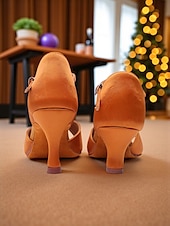 economico Scarpe per balli latini-Scarpe da ballo latino da donna - eleganti tacchi a spillo con cinturino a T in raso e fibbia regolabile, comode calzature da ballo da sala e salsa per balli professionali e sociali