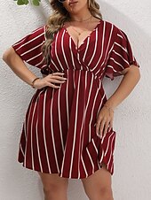 abordables Robes-Femmes Grande taille Robe Décontractée Rayé Col en V Manche Courte Été Printemps Mode Moderne Occasionnel Mini robe Quotidien Fête Robe