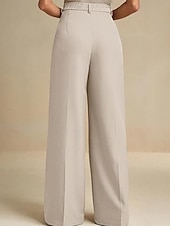 billiga breda ben och hög midja-Dam Brett skaft Byxor Streetwear Ledigt Fullängd Naturlig Slät Elastisk midja Bekväm Gata Helgdag Dagliga kläder Aprikos Grå Svart Vit Höst Normal