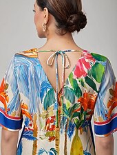 preiswerte Blumenkleider-Minikleid mit geradem V-Ausschnitt und Fruchtblumenmuster