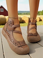 preiswerte Ballerinas für Damen-Mary-Jane-Schuhe aus Kunstleder mit weiter Passform und Cut-outs – bequemer Retro-Casual-Stil für Bauernhofbesuche, Gartenspaziergänge und Wochenendausflüge