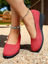 baratos Sapatilhas de mulher-Sapatos femininos vermelhos de salto baixo e salto baixo – calçados leves e confortáveis para festas no pátio, reuniões no jardim e estilo cotidiano