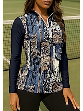 رخيصةأون قميص نسائي-نسائي هندسي Shirt قميص رياضي قميص بولو قميص تنس كم طويل سحاب زهري UPF50+ مقاوم للأشعة فوق البنفسجية عالية المرونة رطوبة فتل متنفس تينس الغولف ركض مرتفعة طوق بسحاب قميص قميص طويل الذراعين أزرق سماوي