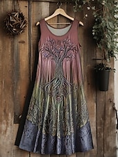 baratos Vestidos Boho-Vestido midi vintage viking com nó celta gradiente feminino, vestido de verão, linha A, casual, boho, festa de casamento, praia, corte regular, floral, gráfico, folha, sem mangas, gola em U