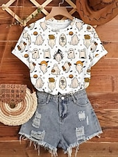 abordables Hauts d&amp;#39;Halloween-Halloween Femmes T-shirt Fleuri Graphique Crâne ancien Élégant Classique Manche Courte Col ras du cou Col rond Hauts Réguliers Quotidien Week-end Imprimé Blanche Orange Beige Été Automne