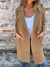 economico Cappotti Trench-Per donna Cappotto Trench Caldo Confortevole Tasca Bottoni Moda Moderno Casual Semplice Uscire Weekend Doppiopetto Lungo Bavero a lancia Vestibilità regolare Manica Lunga Capispalla Nero Bianco
