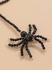 abordables Accesorios de Halloween-Conjunto de collar y pendientes de cuentas de araña de Halloween para mujer: joyería acrílica gótica de aleación negra y roja, accesorios de disfraz espeluznantes y adorables para fiestas y cosplay.