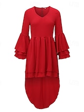 preiswerte Ausgefallene Kleider-Damen Minikleid Boho-Kleid Westernkleid Mode Klassisch Modern Outdoor Ferien Ausgehen Normale Passform Einfach Langarm V Ausschnitt Rote Sommer
