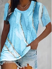 ieftine tricou Art &amp; Design-Pentru femei Tricou Ombre Grafic Bloc Culoare Epocă Stilat Clasic Manșon scurt Stil Nautic Rotund Topuri obișnuite Zilnic Imprimeu Negru Albastru piscină Fucsia Maro Trifoi Vară Primăvară