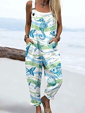 cheap Print Jumpsuit-Women&#039;s Jumpsuit Active Graphic Sleeveless Print Vacation Street Loose Fit White Blue Green Summer
