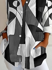 preiswerte Damen Streifen- und geometrische Oberteile-Damen Hemd Knopfverschluss Tunika Hemd Kragen Langarm Grafik Geometrisch Abstrakt Vintage Alltag Stilvoll Regular Tops Arbeit Alltag Feiertag s Print Schwarz und Weiß Pink Blau Lila Grün Frühling