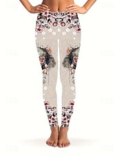 abordables Bas de Halloween-Leggings pour femmes Pantalons Impression 3D Vacances Mode Décontractée Longueur Complète Haute Taille Imprimé Graphique Floral Respirant Doux Extensible Vacances Décontracté Quotidien Bleu Œuf de