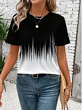 ieftine tricou Art &amp; Design-Pentru femei Tricou Ombre Grafic Bloc Culoare Epocă Stilat Clasic Manșon scurt Stil Nautic Rotund Topuri obișnuite Zilnic Imprimeu Negru Albastru piscină Fucsia Maro Trifoi Vară Primăvară