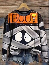 preiswerte Halloween Oberteile-Damen Pullover Sweatshirt Grafik Schädel Halloween Mode Lässig Langarm Rundhalsausschnitt Rundhals Normale Oberteile Straße Alltagskleidung Lässig Druck Schwarz Braun Grün Hell Gray Dunkelgray Herbst