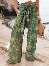 economico gamba larga e vita alta-Per donna Gamba larga Pantaloni Pantaloni Palazzo Moda Boho Lunghezza intera Vita Alta Fiore Elastico in vita Coulisse Stampato Traspirabilità Confortevole Streetwear Abbigliamento quotidiano Uscire