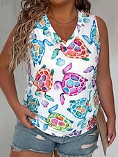 abordables Hauts-Femmes Grande taille Hauts T-shirt Graphique Animal Sans manches Col en V Occasionnel Quotidien Polyester Été Bleu