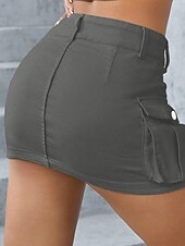 preiswerte Schlichte Röcke-Damen Rock Lässig Mini Mittlere Hüfthöhe Röcke Einfach Tasche Mikroelastisch Urlaub Straße Asche Schwarz Weiß Blau Sommer Baumwolle
