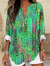 cheap Art&amp;Design Tops-Women&#039;s Shirt Long Sleeve Tunic Tops Ombre Graphic Vintage Tropical Hawaiian V Neck Regular Tops Daily Holiday Beach Wear Print Blue Purple Orange Green Summer Spring