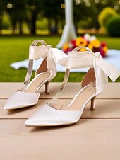 abordables Officiel-Chaussures à talon chaton en satin à bout pointu pour femmes avec brides à la cheville en ruban - talons élégants pour mariage et soirée formelle pour dames