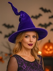 billiga Halloween-tillbehör-Damhäxhatt i sammet för halloween – spetsig gotisk kostymaccessoar för cosplay, fester och festivaler för kvinnor