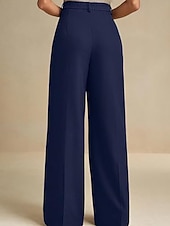 billiga breda ben och hög midja-Dam Brett skaft Byxor Streetwear Ledigt Fullängd Naturlig Slät Elastisk midja Bekväm Gata Helgdag Dagliga kläder Aprikos Grå Svart Vit Höst Normal