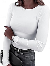 cheap Plain Tops-Women&#039;s Blouse Solid Color Stylish Basic Casual Long Sleeve Crew Neck Regular Tops Daily White Red Orange Gray Summer Spring
