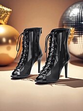 baratos Sapatos de Dança Latina-Botas de dança de salto alto com cadarço branco e prata para mulheres - sapatos profissionais de dança de jazz latino com biqueira aberta para palco e festa