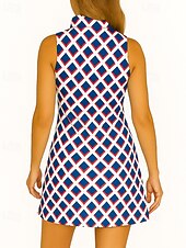 baratos Vestido Feminino-Mulheres Geométrica Vestido de tênis vestido de golfe Vestido sem mangas Sem Manga Zíper Proteção UV Elástico Respirável Tênis Golfe Badminton Colarinho polo Vestidos Azul Roxo Roupas de tênis