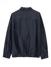 preiswerte Damen Einfache Oberteile-Damen Hemd Textur Bluse Bluse Einfach Modern Lässig Langarm Hemdkragen Normale Oberteile Täglich Ausgehen Gerafft Marineblau Herbst