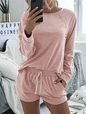 tanie Damskie krótkie komplety-Damskie Moda Moda miejska Codzienny Zestawy spodenek Długi rękaw Półgolf Równina Ściągana na sznurek Codzienny Czarny Rumiany róż Królewski błękit Lato Luźna