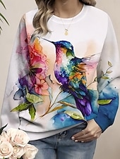 cheap Animals Tops-Women&#039;s Pullover Sweatshirt Hoodies Floral Graphic Animal Fashion Casual Long Sleeve Crew Neck Regular Tops Street Dailywear Print White Spring Fall Winter