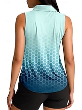 preiswerte Damenbluse-Damen Geometrisch Farbverlauf Sporthemd Golf-Poloshirt Tennis Shirt Ärmellos Reißverschluss Blumen UPF50+ UV-beständig Hohe Elastizität Feuchtigkeitsableitend Atmungsaktiv Tennis Golfspiel Pickleball