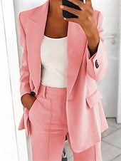 abordables Blazers et Costumes-Femmes Blazer Confortable Respirant Avec Poches Mode Quotidien Style OL Uni Bureau Travail Occasionnel Simple Boutonnage Régulier Revers Coupe régulière manche longue Vêtements d&#039;extérieur Rose