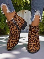 ieftine Botine-Pentru femei Cizme Zilnic Ghete Botine Cataramă Toc Jos Vârf ascuțit Clasic Casual minimalism Piele de Căprioară Imitație Fermoar Leopard Negru Muștar