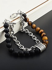 Недорогие Мужские украшения-мужской браслет-цепочка из натуральных камней с бусинами – двухрядный регулируемый браслет с застежкой-тогл для повседневного, уличного и праздничного стиля
