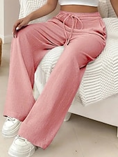 abordables jambe large et taille haute-Femmes Jambe large Slacks Streetwear Occasionnel Longueur complète Naturel Uni Avec Poches Conception à cordon élastique Confortable Rue Tenue quotidienne Week-end Noir Rose Vert Véronèse Bleu Automne