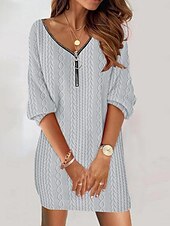economico Abiti in maglia-Per donna Mini Abito Vestito Casual Abito Invernale Moda Moderno Quotidiano Spiaggia Weekend Vestibilità regolare Semplice Manica 3/4 Scollo a V Bianco Marrone Grigio Primavera Autunno Inverno