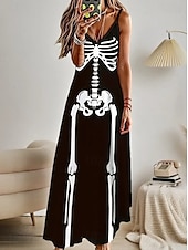 economico Abito di Halloween-Per donna Abito Midi Vestito Estivo Abito a trapezio Abito Sottoveste Vacanza Casual Vacanza Quotidiano Spiaggia Vestibilità regolare Grafico Foglia Tropicale Senza Maniche Scollo a V Bianco e nero