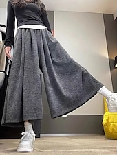 abordables jambe large et taille haute-Femmes Jambe large Chinos Occasionnel Longueur mollet Naturel Uni in in france they say Pontalon wide leg Confortable Respirabilité Décontracté Quotidien Noir gris foncé Kaki Gris Clair Printemps