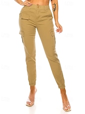 cheap Women&#039;s Cargo Pants-Women&#039;s Cargo Pants Slacks Streetwear Casual Full Length Natural Plain Pocket Soft Holiday Weekend Dark Yellow claret Forest Green Camel Fall Regular Fit