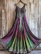 economico Abiti Boho-Per donna Abito maxi Abito a trapezio Abito a spalle scoperte Vacanza Casual Feste Vestibilità regolare Ombre Grafico Senza Maniche Collo quadrato Viola Arancione Verde Estate Primavera