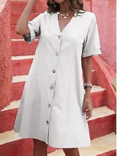 abordables Robe blanche-Femmes Mini Robe Robe d&#039;été Occasionnel Quotidien Coupe régulière Uni Manche Courte Col en V Noir Blanche Bleu Ciel Bleu de minuit Été