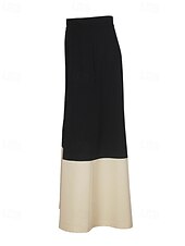 economico gamba larga e vita alta-Per donna Gamba larga Moda Streetwear Lunghezza intera Naturale Blocco di colori Patchwork Elastico in vita Comodo All&#039;aperto Vacanza Ferie Nero Autunno Vestibilità regolare